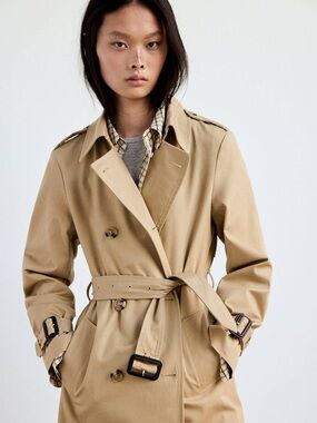 Mango Classic Women's Tan Trench Coat with Belt